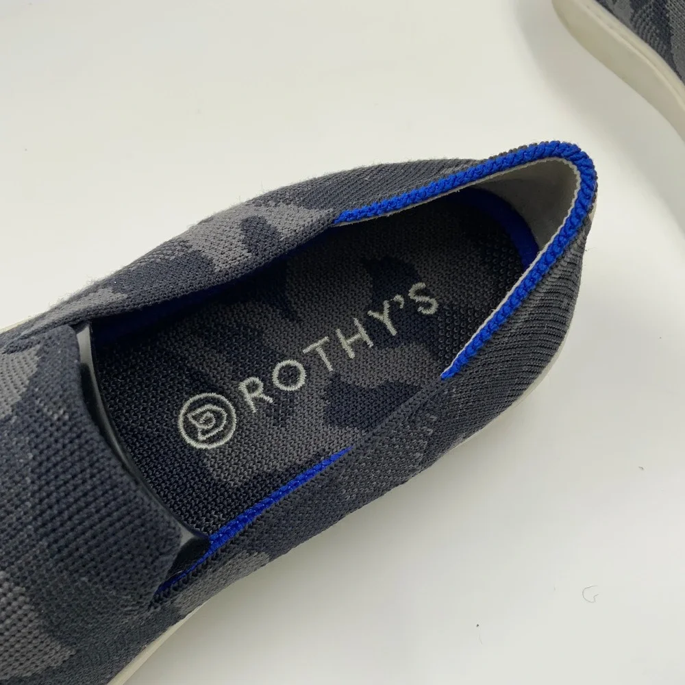 Rothys The Sneaker Womens 8.5 Grey Camo Slip On Washable Knit Shoes